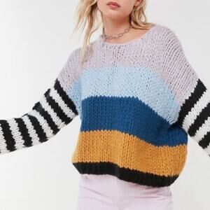 BlankNYC Wool Blend Chunky Knit Striped Multicolored Oversized Sweater Womens L
